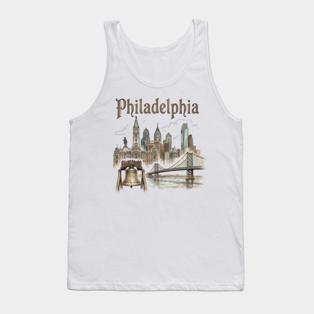 Philadelphia Liberty Bell and Bridge Skyline Tank Top by Designed By Marty