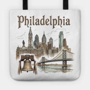 Philadelphia Liberty Bell and Bridge Skyline Tote