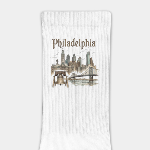 Philadelphia Liberty Bell and Bridge Skyline by Designed By Marty