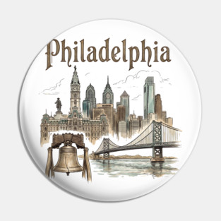 Philadelphia Liberty Bell and Bridge Skyline Pin