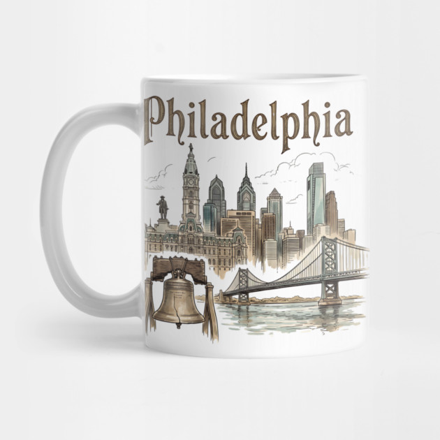 Philadelphia Liberty Bell and Bridge Skyline by Designed By Marty