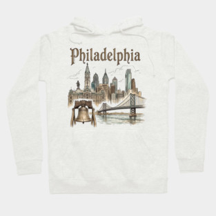 Philadelphia Liberty Bell and Bridge Skyline Hoodie