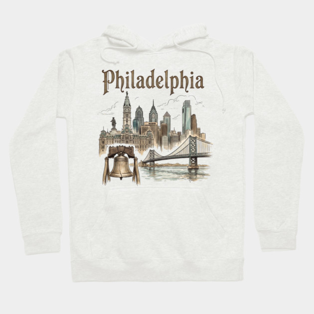 Philadelphia Liberty Bell and Bridge Skyline Hoodie by Designed By Marty