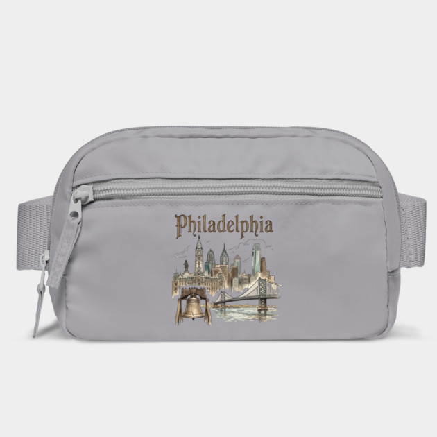 Philadelphia Liberty Bell and Bridge Skyline by Designed By Marty