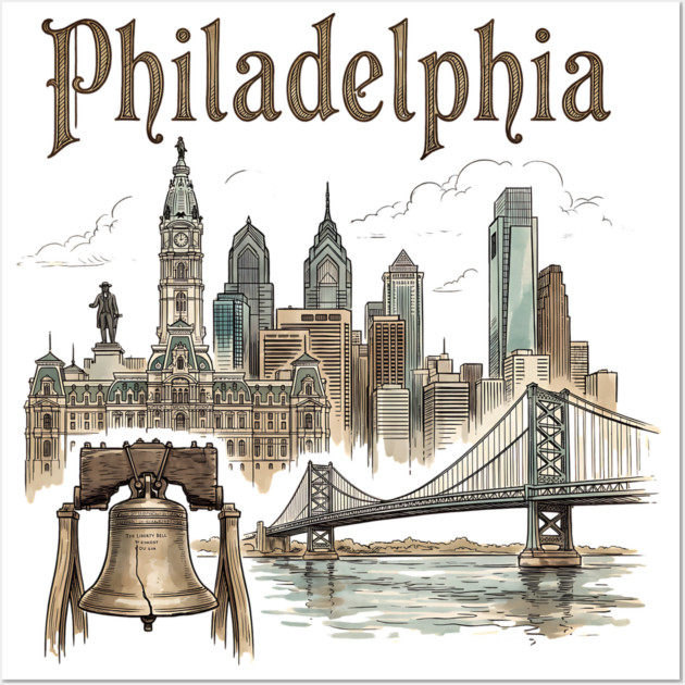 Philadelphia Liberty Bell and Bridge Skyline Wall Art by Designed By Marty