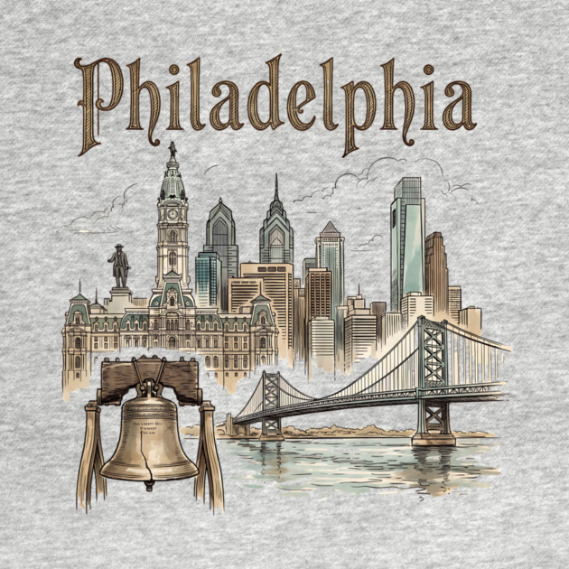 Philadelphia Liberty Bell and Bridge Skyline by Designed By Marty