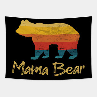 Mama Bear Vintage Retro Sunset Tapestry