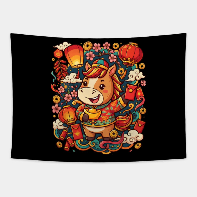 Chinese New Year 2026 Year of The Horse Tapestry by Creatifly Graphic Tees
