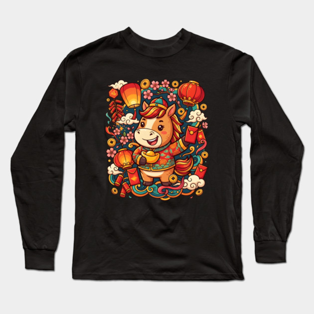 Chinese New Year 2026 Year of The Horse Long Sleeve T-Shirt by Creatifly Graphic Tees