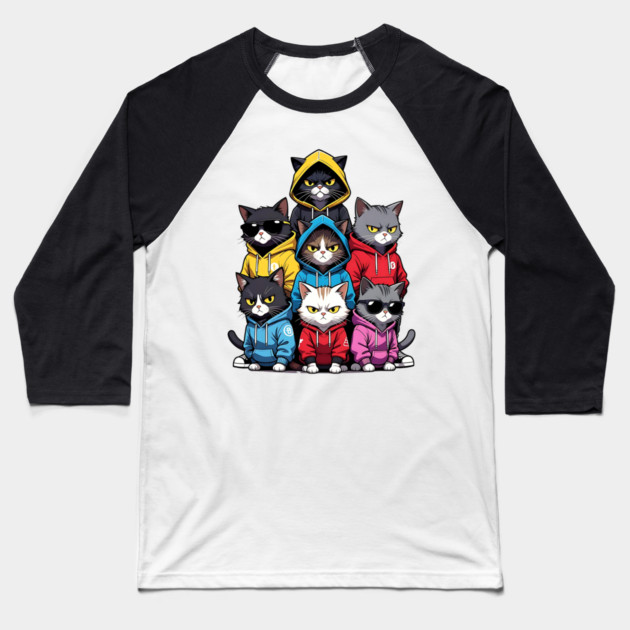 Cat Gang Baseball T-Shirt by Pixel Threads 