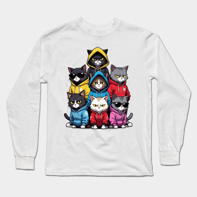 Cat Gang Long Sleeve T-Shirt by Pixel Threads 