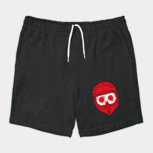 Dirt Track Soul: Minimalist Red Motocross Skull Helmet Graphic Shorts