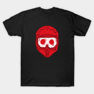 Dirt Track Soul: Minimalist Red Motocross Skull Helmet Graphic T-Shirt