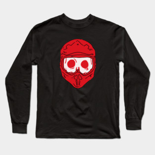 Dirt Track Soul: Minimalist Red Motocross Skull Helmet Graphic Long Sleeve T-Shirt