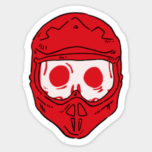 Dirt Track Soul: Minimalist Red Motocross Skull Helmet Graphic Sticker