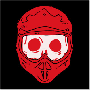 Dirt Track Soul: Minimalist Red Motocross Skull Helmet Graphic Posters and Art