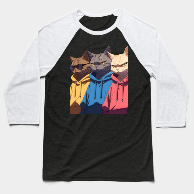 Cat Gang Baseball T-Shirt by Pixel Threads 