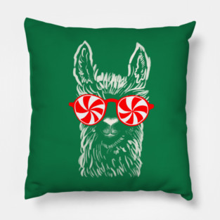 Festive Llama Peppermint Candy Cane Sunglasses Pillow
