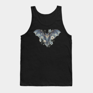 Bat With Night Blooms Vintage Moonlit Art Tank Top