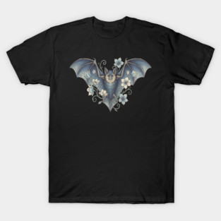 Bat With Night Blooms Vintage Moonlit Art T-Shirt