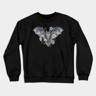 Bat With Night Blooms Vintage Moonlit Art Crewneck Sweatshirt