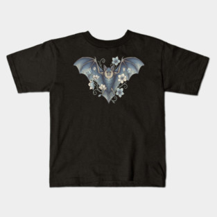Bat With Night Blooms Vintage Moonlit Art Kids T-Shirt