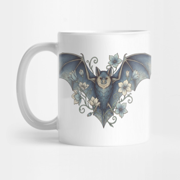 Bat With Night Blooms Vintage Moonlit Art by BirdsnStuff