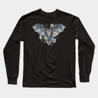 Bat With Night Blooms Vintage Moonlit Art Long Sleeve T-Shirt