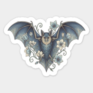 Bat With Night Blooms Vintage Moonlit Art Sticker