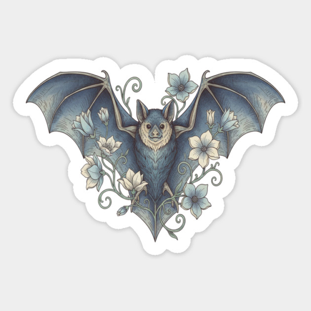 Bat With Night Blooms Vintage Moonlit Art Magnet by BirdsnStuff