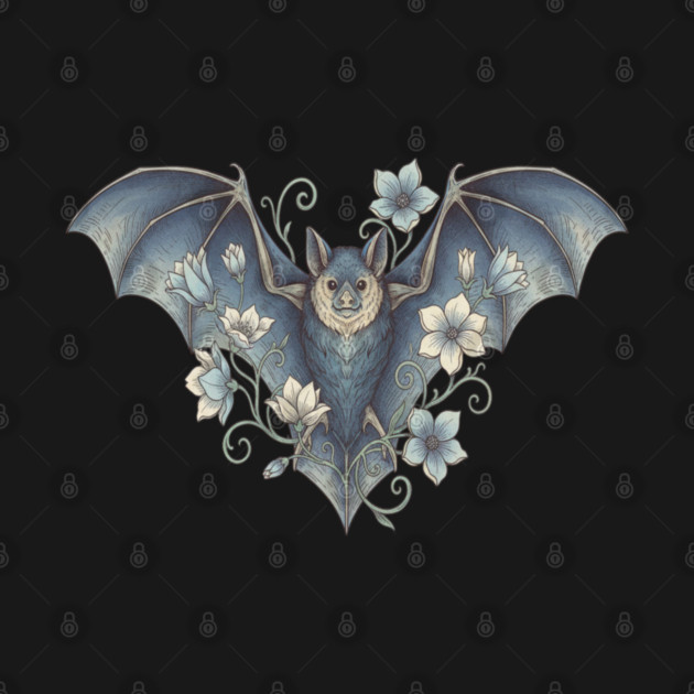 Bat With Night Blooms Vintage Moonlit Art by BirdsnStuff
