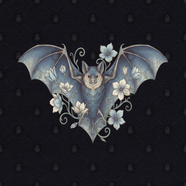 Bat With Night Blooms Vintage Moonlit Art by BirdsnStuff