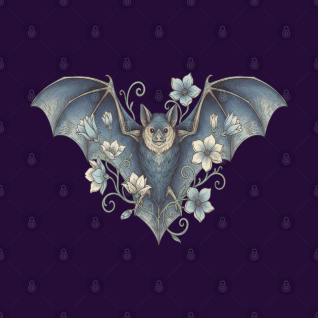 Bat With Night Blooms Vintage Moonlit Art by BirdsnStuff
