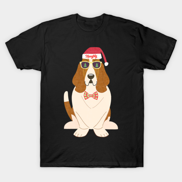 Funny Christmas Naughty Basset Hound T-Shirt by yangho