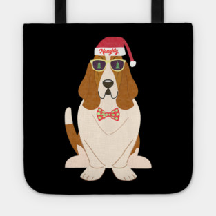 Funny Christmas Naughty Basset Hound Tote