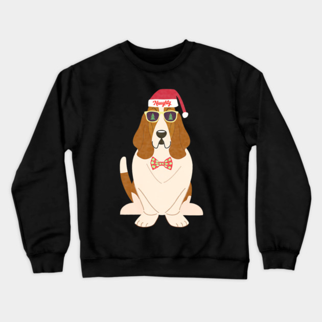 Funny Christmas Naughty Basset Hound Crewneck Sweatshirt by yangho