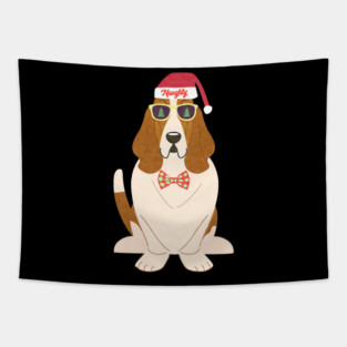 Funny Christmas Naughty Basset Hound Tapestry