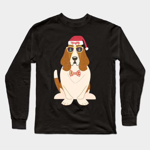Funny Christmas Naughty Basset Hound Long Sleeve T-Shirt by yangho