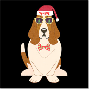 Funny Christmas Naughty Basset Hound Posters and Art
