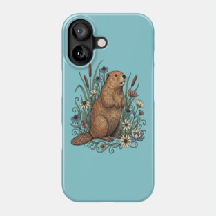 Beaver With Wildflowers And Cattails Vintage Art Phone Case