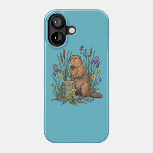 Beaver With Irises And River Flowers Vintage Art Phone Case by BirdsnStuff