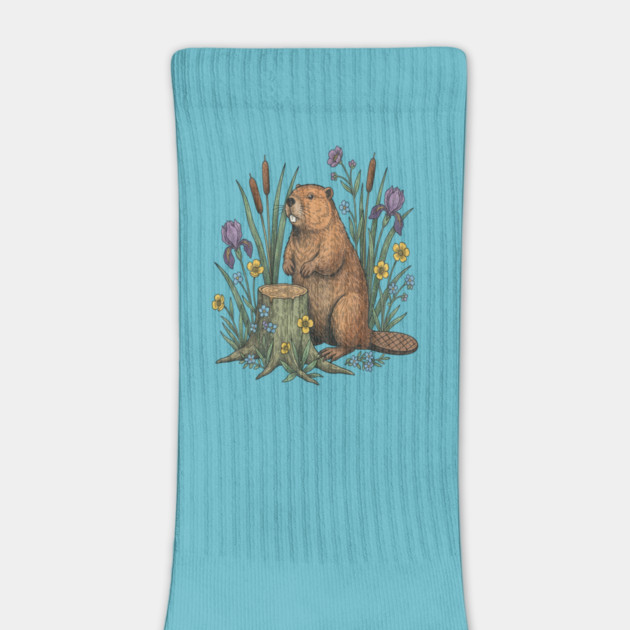Beaver With Irises And River Flowers Vintage Art by BirdsnStuff