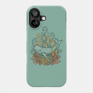 Beluga Whale Swirling Seaweed Vintage Wildlife Art Phone Case