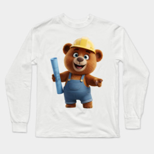 Construction Bear Architect Holding Blueprints Long Sleeve T-Shirt