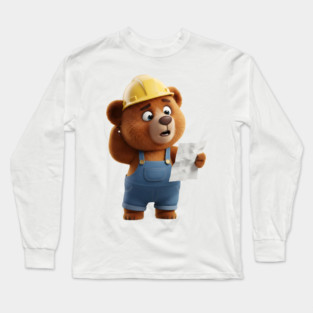Construction Bear Confused Builder Lost Instructions Long Sleeve T-Shirt