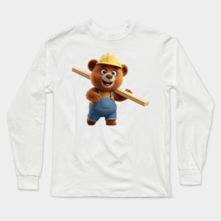 Construction Bear Carpenter Carrying Lumber Wood Long Sleeve T-Shirt
