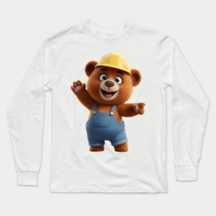 Construction Bear Waving Hello Cute Builder Long Sleeve T-Shirt