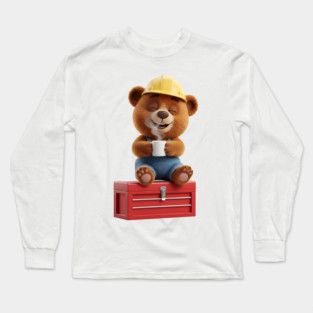Construction Bear Coffee Break Red Toolbox Long Sleeve T-Shirt