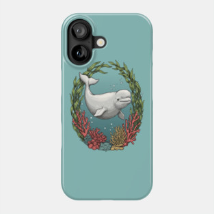 Beluga Whale Coral Reef Vintage Ocean Art Phone Case