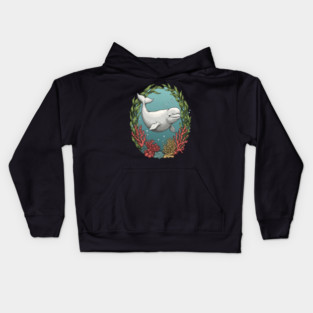 Beluga Whale Coral Reef Vintage Ocean Art Kids Hoodie